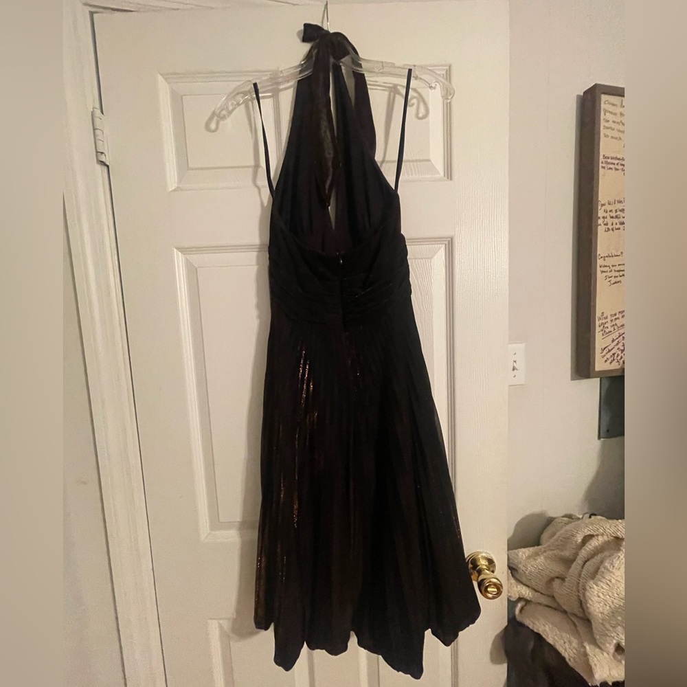 Cache Accordion Style Black/Copper Metallic Dress - image 2